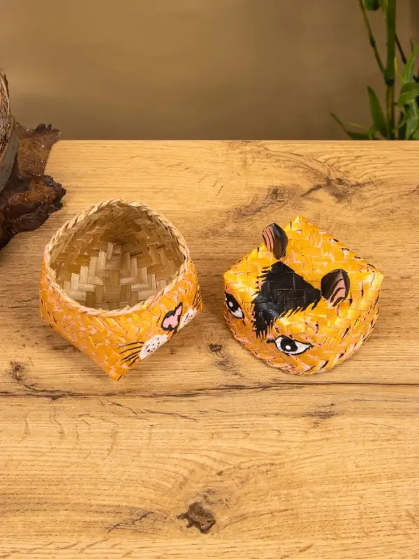 Корзинка &laquo;Кот&raquo;, 10&times;10&times;13 см, бамбук, рыжая