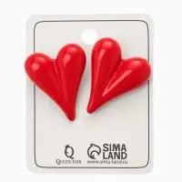 Серьги эмаль "Сердечки" вытянутые, цвет красный в золоте