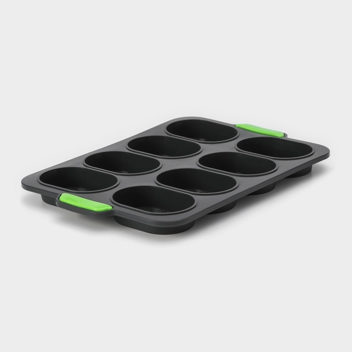 Форма для выпечки с перфорацией &laquo;Булочки&raquo;, силикон, 34,5&times;23&times;2,5 см , 8 ячеек (9,5&times;6,3&times;2,4 см), чёрная