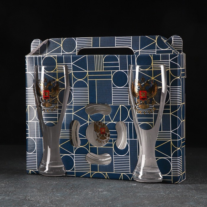 Набор &laquo;Золотой Герб России&raquo;, 2 бокала для пива 300 мл, пепельница