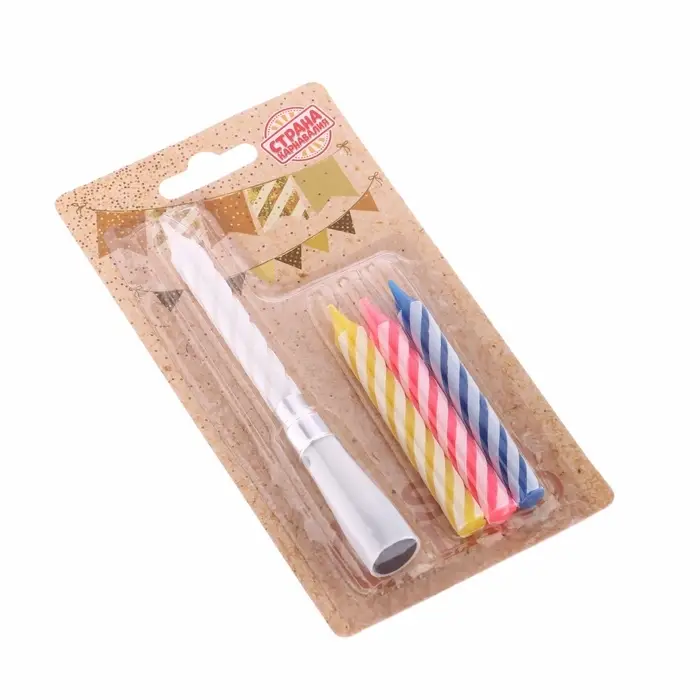 Свечи для торта &laquo;Яркая полоска&raquo;, 7 см, набор 3 витых и музыкальная
