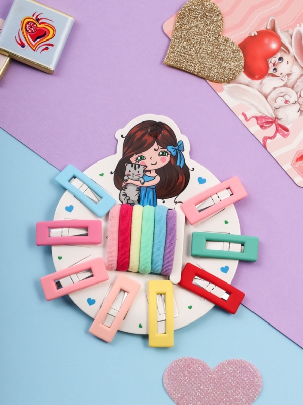 Набор для волос "Аделия" (6 резинок 3 см, 8 невидимок 3 см) колор классик, микс