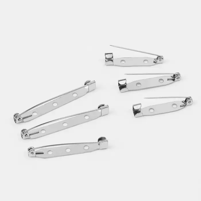 Основа для броши, 45/40/32/30/25/20 мм, набор 12 шт., цвет серебряный