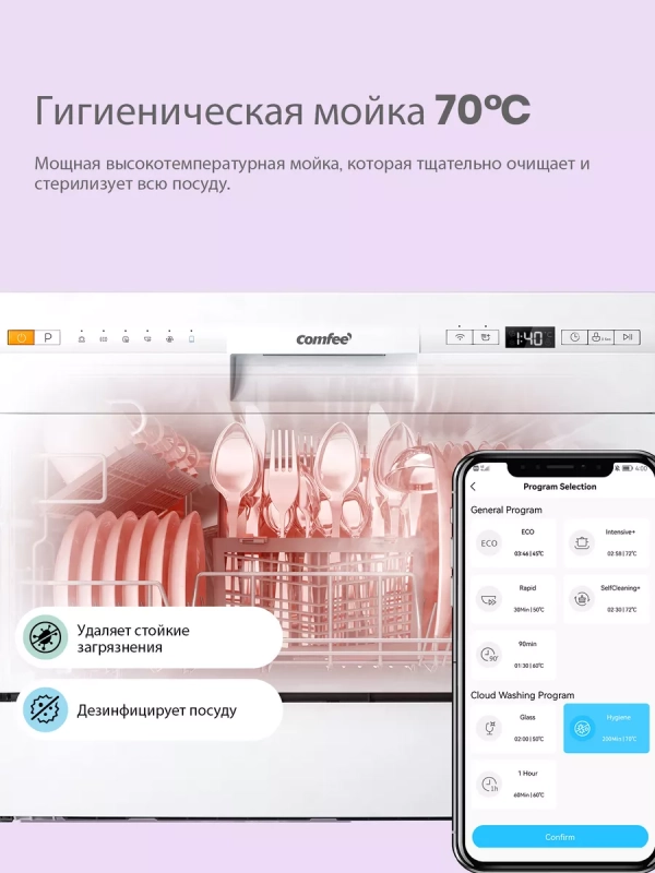 Компактная настольная посудомоечная машина CDWC551Wi, Wi-Fi
