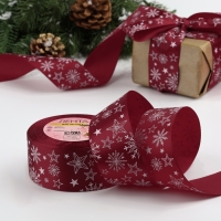 Новый год! Лента атласная &laquo;Снежинки&raquo;, 40 мм, 23 &plusmn; 1 м, цвет красный/белый №33