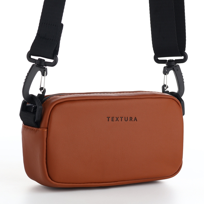 Сумка женская на молнии, TEXTURA, маленький размер, длинный ремень, цвет коричневый