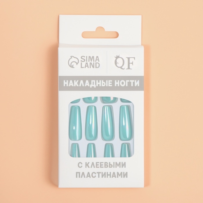 Накладные ногти &laquo;Перламутр&raquo;, 12 шт, с клеевыми пластинами, форма балерина, голубые