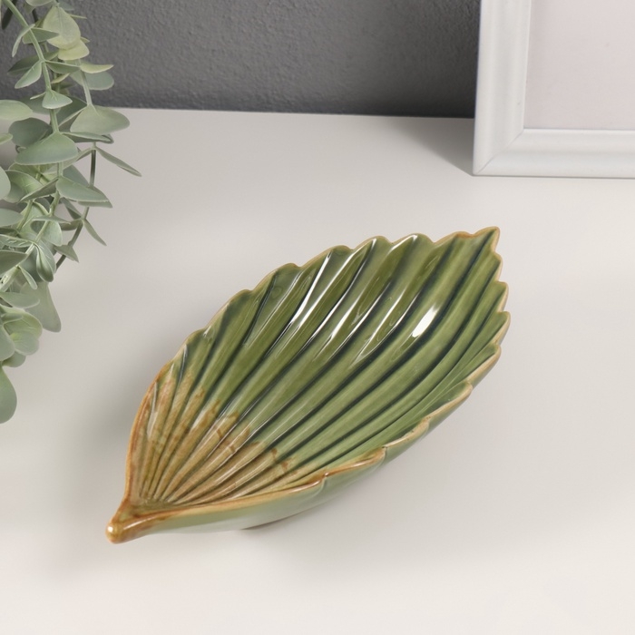 Сувенир керамика подставка Сувенир керамика подставка "Экзотический лист" зеленый 21х10х4 см