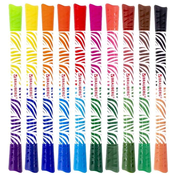 Фломастеры двусторонние 20 цветов BRAUBERG PREMIUM BI-COLOR, 10 штук, утолщенные, вентилируемый колпачок