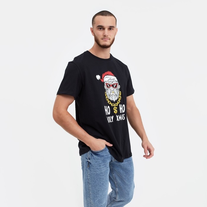 Футболка мужская новогодняя , цвет чёрный, размер 52 Футболка мужская новогодняя , цвет чёрный, размер 52