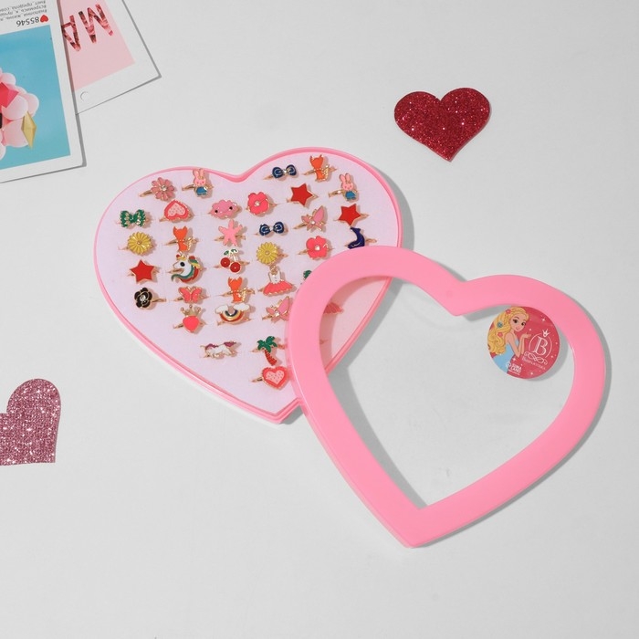 Кольца детские набор 36шт &laquo;Выбражулька&raquo; маленькая леди, форма МИКС, цвет МИКС в золоте, б-р