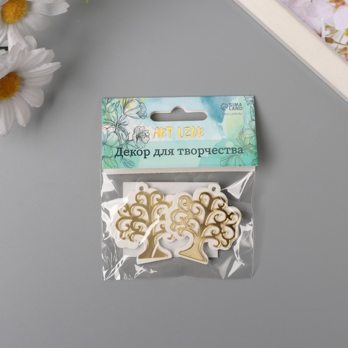 Декор для творчества дерево, пластик "Деревце" зеркальный набор 2 шт 4,1х4,8 см