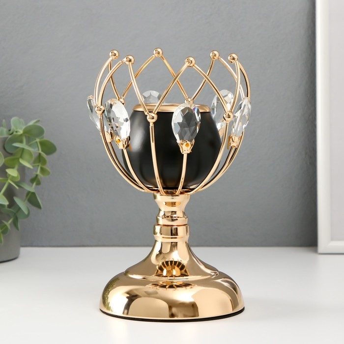 Подсвечник металл, стекло на 1 свечу Подсвечник металл, стекло на 1 свечу "Чёрный бутон" d=5 см золото 12х12х21 см