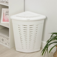 Корзина для белья угловая, 45 л, 38&times;38&times;56 см, с крышкой, белая