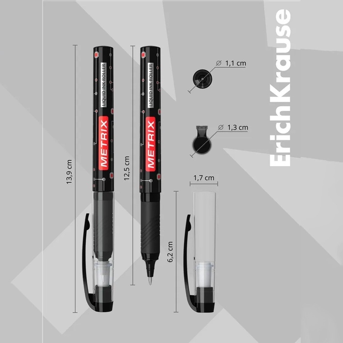 Ручка-роллер Erich Krause METRIX, узел 0.5, чернила чёрные, длина письма 1200 метров Ручка-роллер Erich Krause METRIX, узел 0.5, чернила чёрные, длина письма 1200 метров