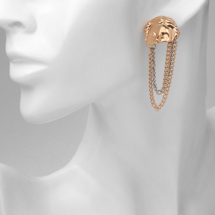 Серьги металл &laquo;Лица&raquo; цепи, цвет золото с серебром