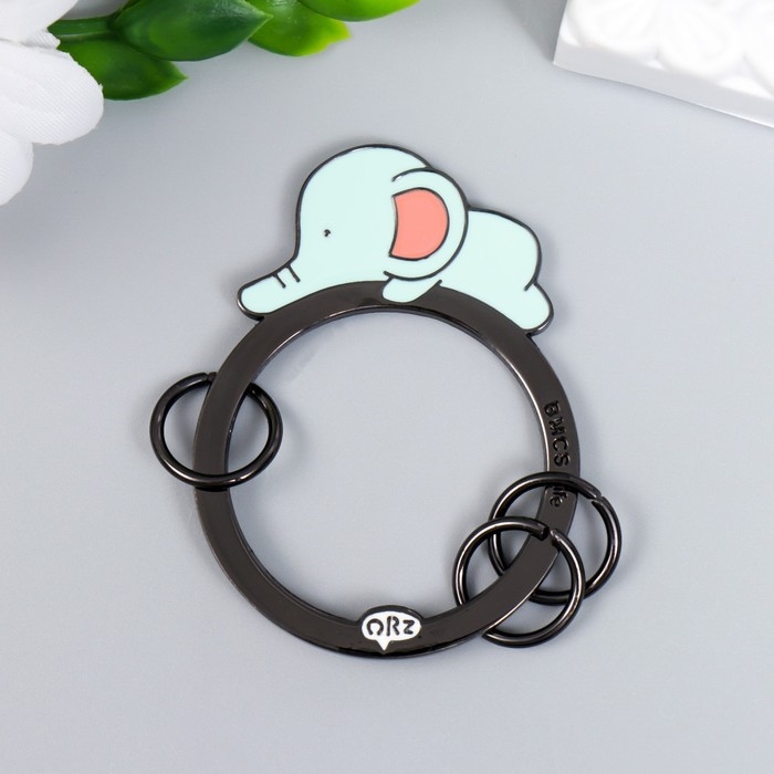 Брелок-ключница металл "Голубой слонёнок лежит" эмаль 5,5х4,2 см