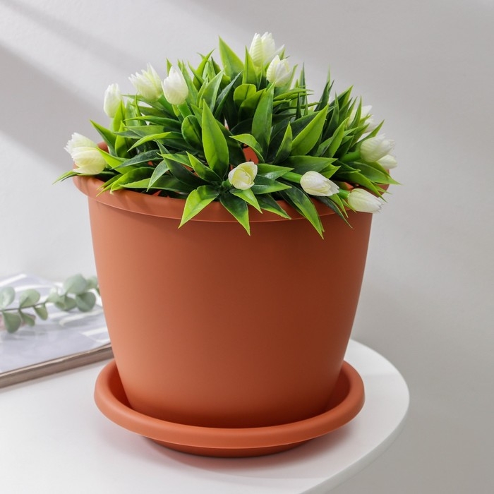 Горшок для цветов с поддоном «Афина», 5,5 л, пластиковый, цвет коричневый Горшок для цветов с поддоном «Афина», 5,5 л, пластиковый, цвет коричневый