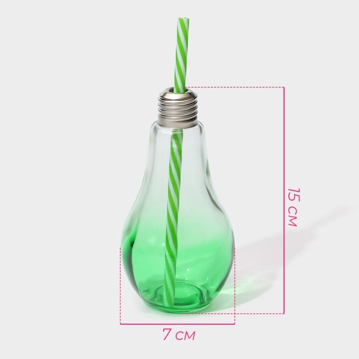 Бокал стеклянный для коктейля с трубочкой Доляна &laquo;Лампочка&raquo;, 280 мл, 7&times;15 см, цвет МИКС