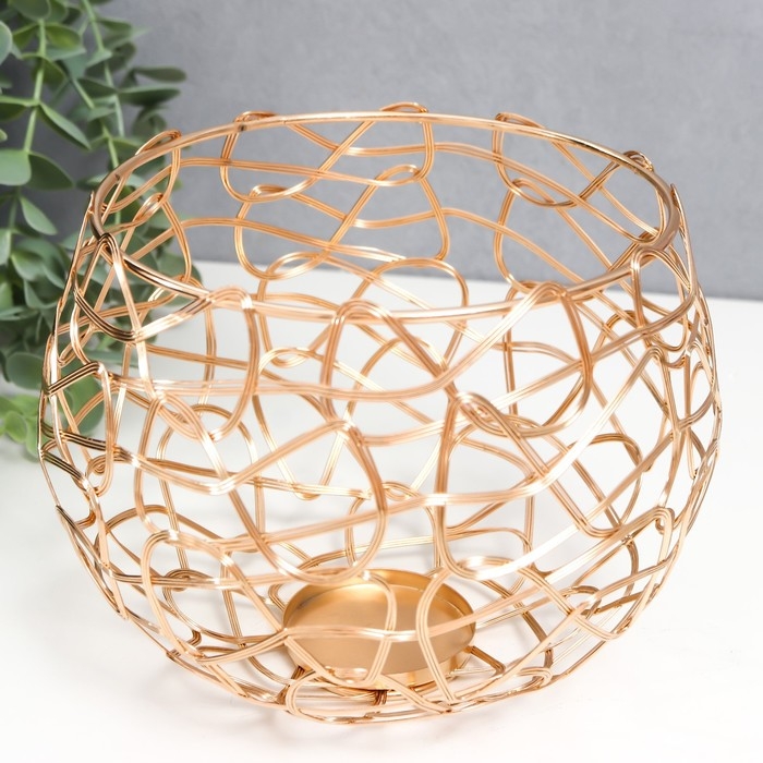 Подсвечник металл Подсвечник металл "Лофт. Переплетение" золото набор 3 шт 7х9х9 10х12,5х12,5 13х16х16 см