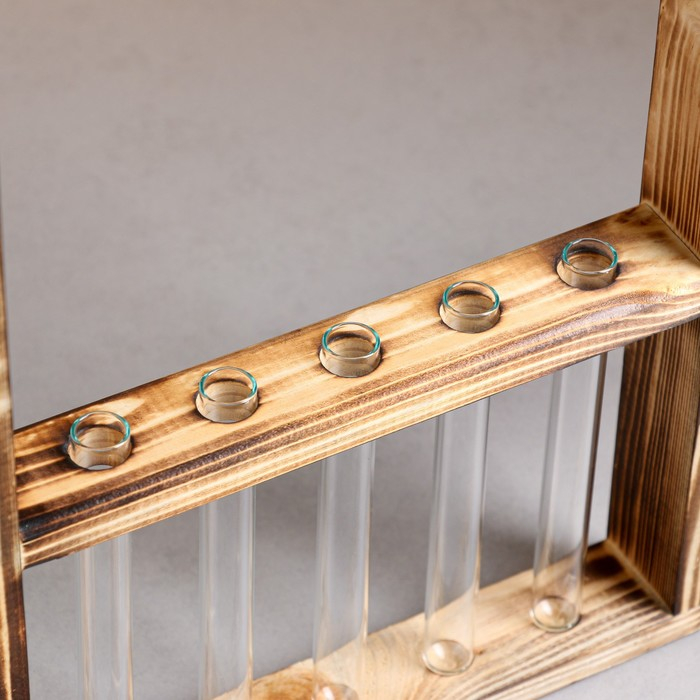 Кашпо деревянное 28×4.5×40 см с 5 колбами Кашпо деревянное 28×4.5×40 см с 5 колбами "Рамка Экстра", обжиг Дарим Красиво