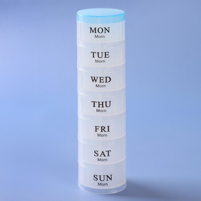 Таблетница - органайзер &laquo;Пирамида&raquo;, английские буквы, утро/день/вечер, d = 19,5 &times; 5 см, 7 контейнеров по 3 секции, цвет МИКС