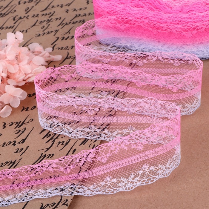Кружево капроновое «Градиент», 35 мм × 10 ± 1 м, цвет розовый/сиреневый №3 Кружево капроновое «Градиент», 35 мм × 10 ± 1 м, цвет розовый/сиреневый №3