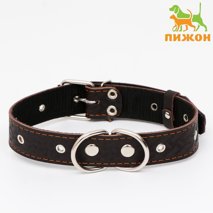 Ошейник кожаный усиленный капроном с полукольцом, 62 х 3,5 см, ОШ 33-60 см, коричневый Ошейник кожаный усиленный капроном с полукольцом, 62 х 3,5 см, ОШ 33-60 см, коричневый