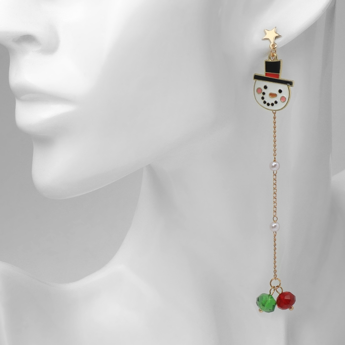 Новый год! Серьги &laquo;Новогодние&raquo; висячие, пингвин, цветные в золоте