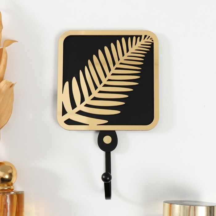 Крючок декоративный дерево Крючок декоративный дерево "Пальмовый лист" чёрный, зеркальный 4,3х11,5х19,5 см