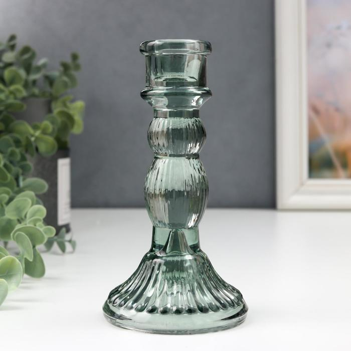 Подсвечник стекло на 1 свечу Подсвечник стекло на 1 свечу "Колонна с шарами" синий-зелёный прозрачный 15,5х8,5х8,5 см