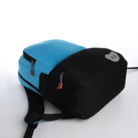 Рюкзак школьный, 2 отдела молнии, 3 кармана, цвет чёрный/голубой