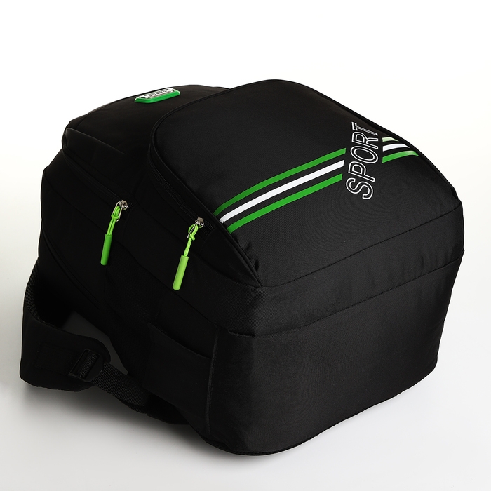 Рюкзак школьный на молнии, 4 кармана, цвет чёрный/зелёный Рюкзак школьный на молнии, 4 кармана, цвет чёрный/зелёный