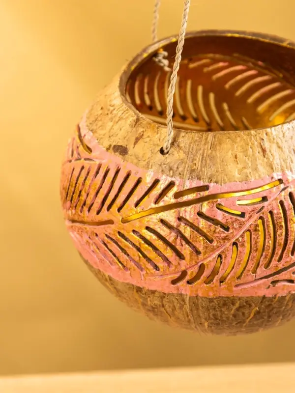 Подсвечник подвесной из кокоса, 11-13 см, розово-золотой