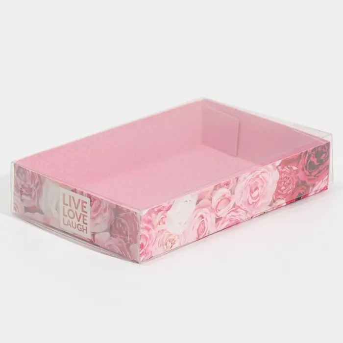 Кондитерская упаковка, коробка для макарун с PVC крышкой, Live Love Laugh, 18 х 12 х 3.5 см