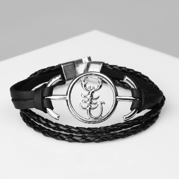 Браслет мужской &laquo;Атака&raquo; скорпион, цвет чёрный с серебром, 20,5 см