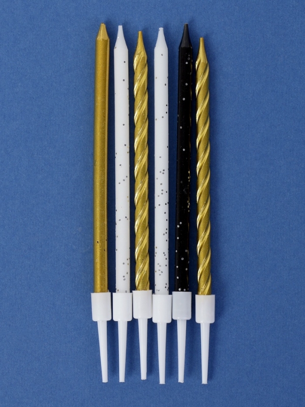 Свечи в торт "Праздничное волшебство", 6 шт, белый, черный, золотой