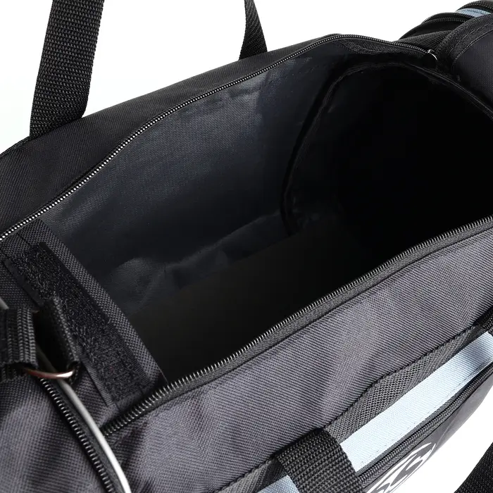 Сумка спортивная на молнии, 3 кармана, длинный ремень, цвет чёрный/серый