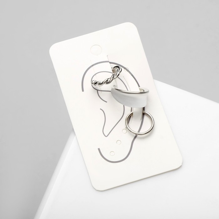 Серьги &laquo;Каффы&raquo; манжеты, набор 3 шт., цвет серебро