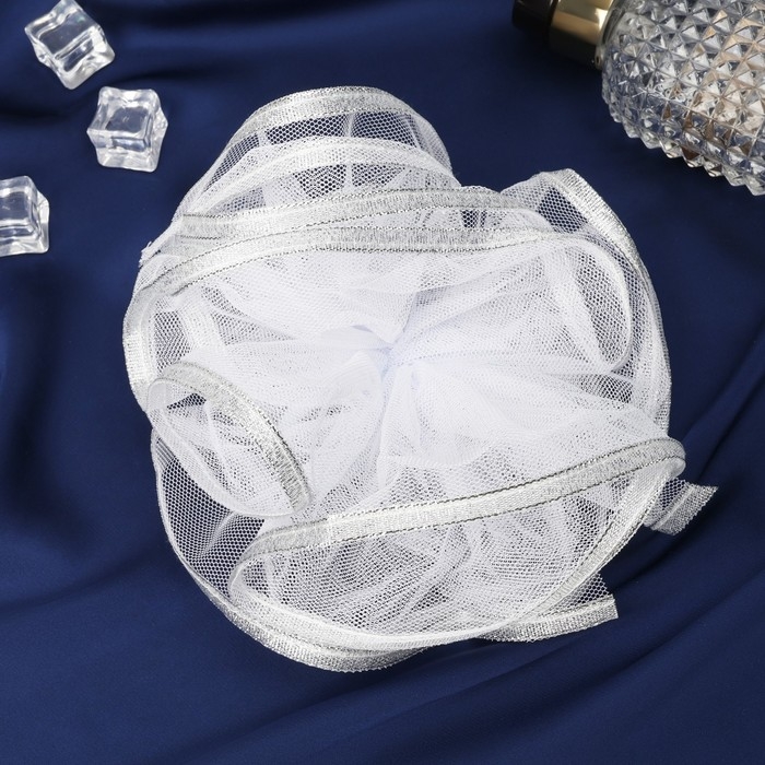 Резинка для волос бант "Школьница" волна блеск,13 см,белый