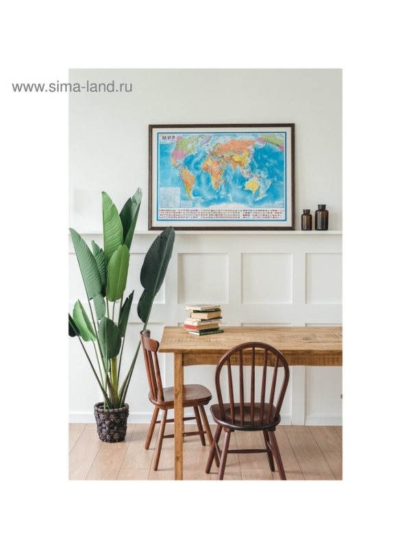 Географическая карта мира политическая, 59 x 40 см, 1:55 млн