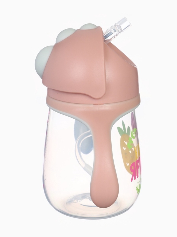 Поильник - непроливайка детский с силиконовой трубочкой &laquo;Фрукты&raquo;, 260 мл., с ручками, розовый