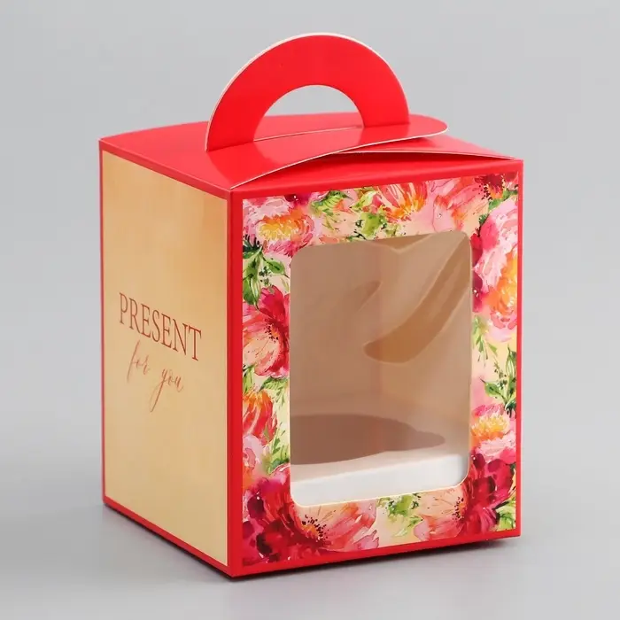 Коробка для 1 капкейка, &laquo;Презент&raquo;, 9.2&times;9.2&times;11.1 см