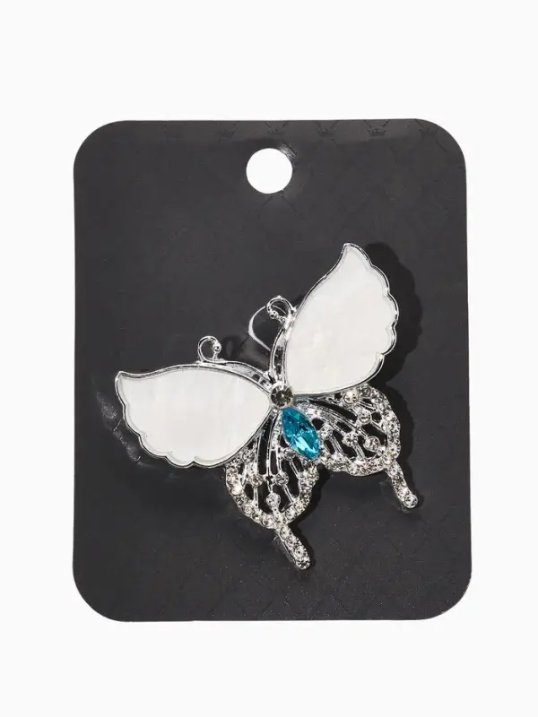 Брошь "Бабочка", цвет бело-голубая в серебре