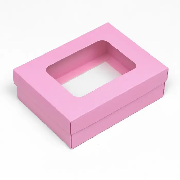 Коробка подарочная складная, упаковка, крышка-дно, с окном, розовая , 16,5 х 12,5 х 5,2 см