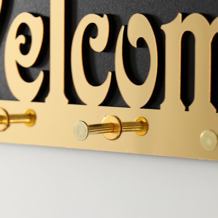 Крючки декоративные дерево Крючки декоративные дерево "Добро пожаловать" чёрный, зеркальный 3,1х34х14,4 см