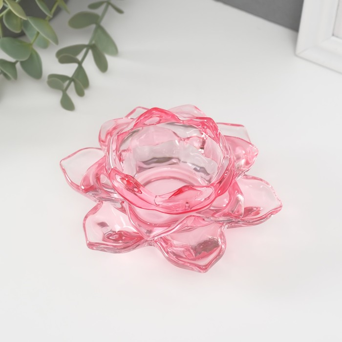 Подсвечник стекло на 1 свечу "Лотос" розовый 5,5х12х12 см