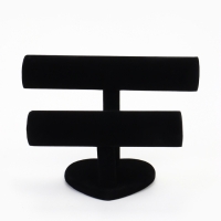 Подставка для часов, браслетов, двухуровневая, флок, сердце, 26&times;11&times;18 см,d=5 см, цвет чёрный