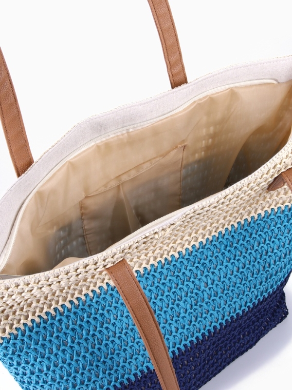 Сумка пляжная Полосы, 47*12*35, отд на молнии, подкладка, беж/синий Сумка пляжная Полосы, 47*12*35, отд на молнии, подкладка, беж/синий