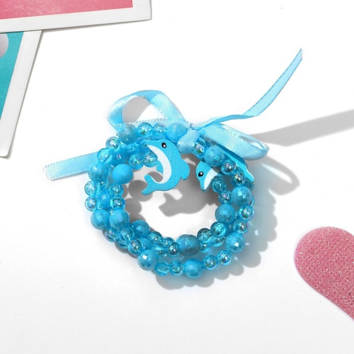 Браслет детский &laquo;Выбражулька&raquo; 3 нити, дельфины, цвет голубой